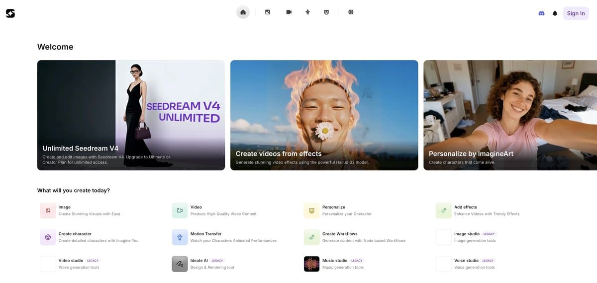 ImagineArt interface showing multiple AI video generators accessible through unified platform