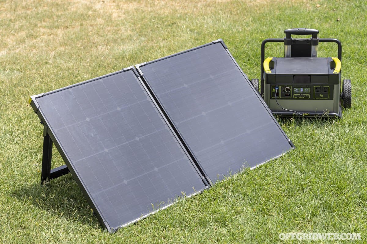 Goal Zero Yeti 1500X with solar panels at mountain campsite