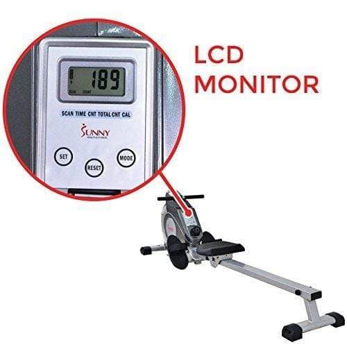 Sunny Health SF-RW5515 compact rowing machine with LCD display and magnetic resistance