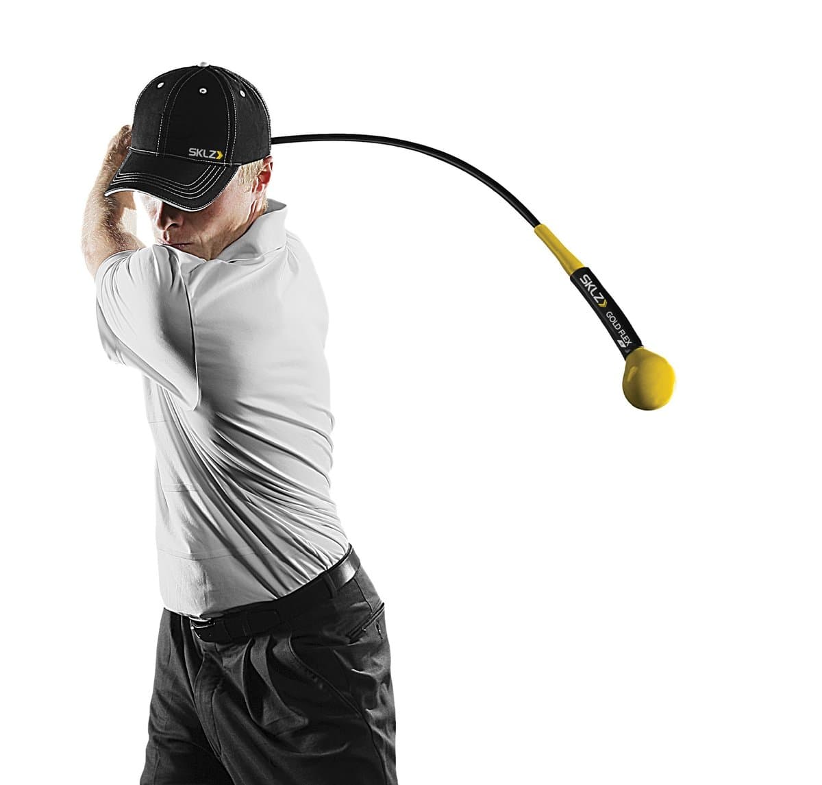 SKLZ Golf Flex swing trainer showing flexible shaft design with weighted end for tempo and strength training