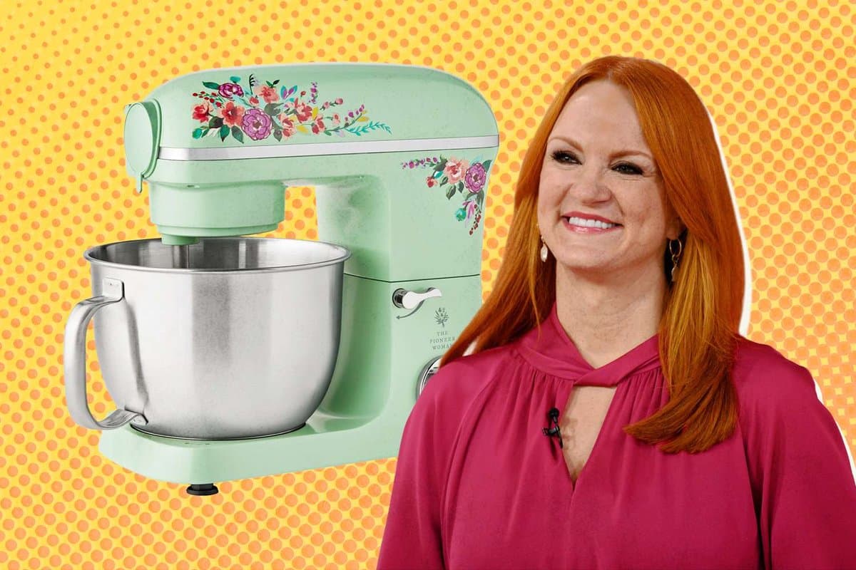Pioneer Woman branded stand mixer with colorful design and digital interface