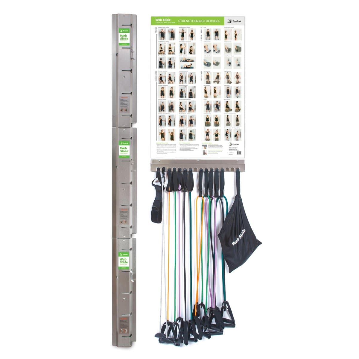 Professional resistance band system mounted on wall with multiple bands