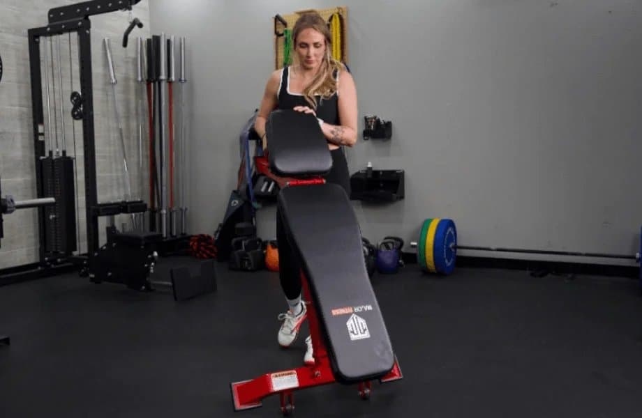 Adjustable workout bench in various positions showing versatility