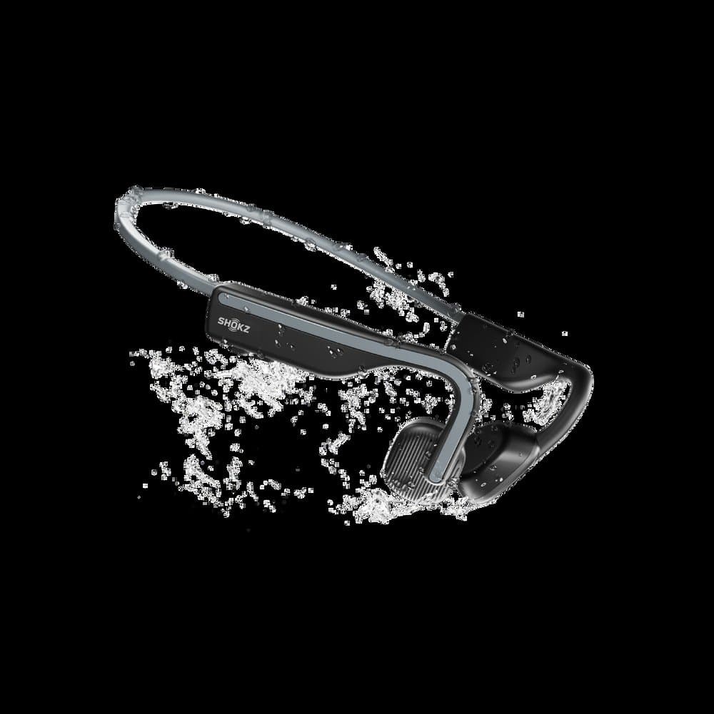 Shokz OpenRun Pro 2 headphones in titanium gray with bone conduction transducers visible