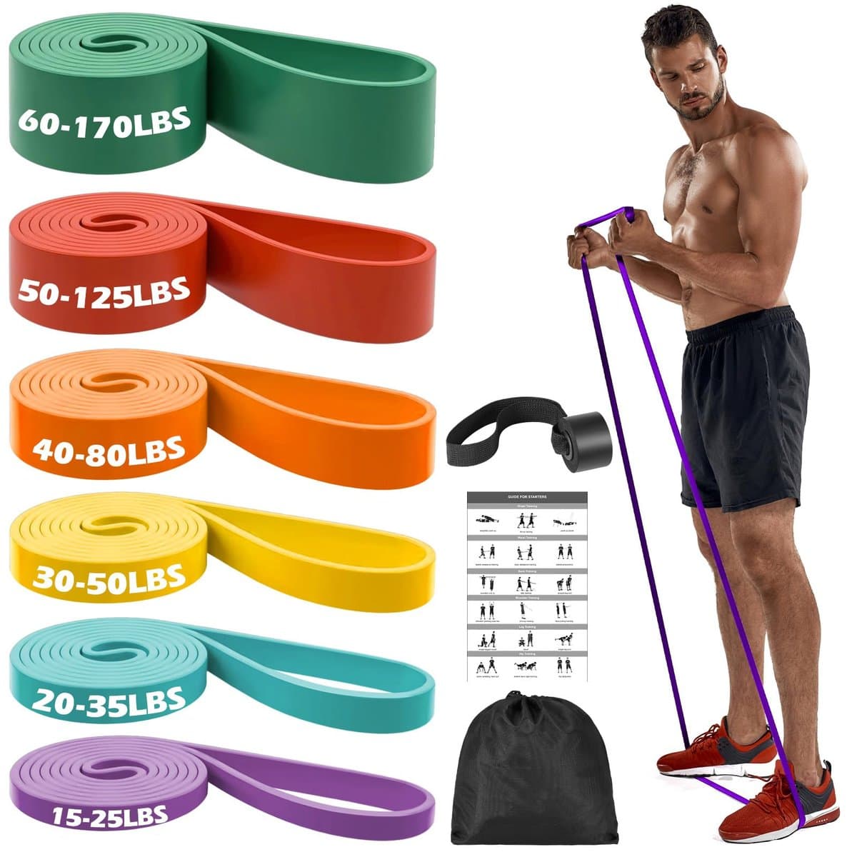 Bodylastics resistance band set with multiple resistance levels