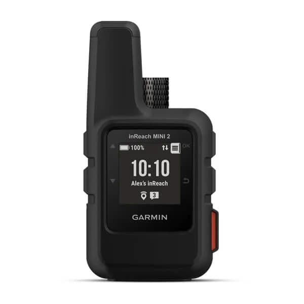 Garmin inReach Mini 2 device showing GPS coordinates on LCD screen